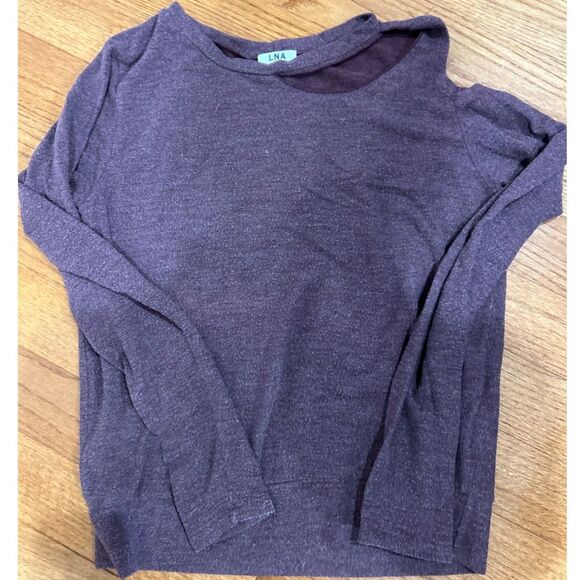 LNA Cut out Fuzzy Cold Shoulder Pullover Long Sleeve T-Shirt Small - Picture 1 of 6
